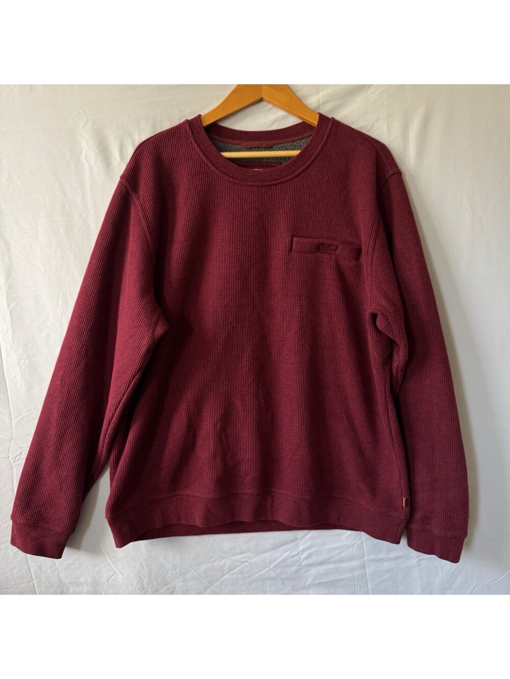 L.L.Bean Sweatshirt XL Burgundy Waffle Thermal Pocket Crewneck Mens